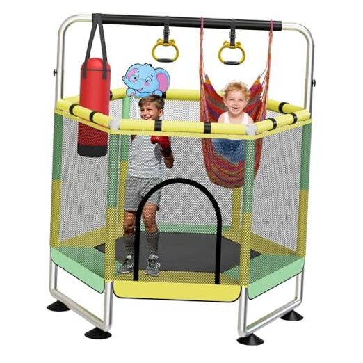 Yozoia 60″ Toddler Trampoline, Indoor Trampoline for Kids Hexagon green-yellow