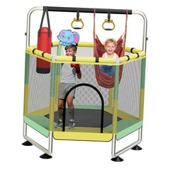 Yozoia 60″ Toddler Trampoline, Indoor Trampoline for Kids Hexagon green-yellow