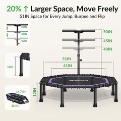 BT3 51″ Octagonal Rebounder Trampoline for Adults – 450LBS Max Load Fitness Fun