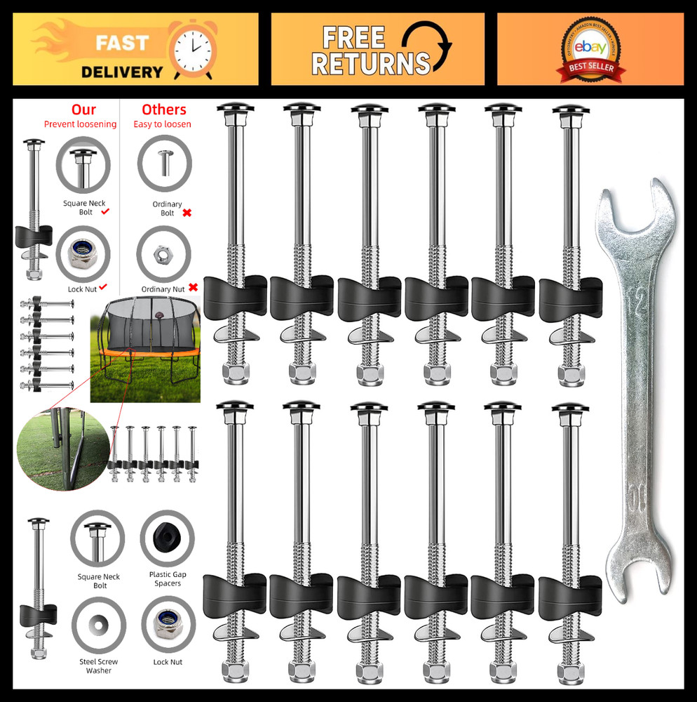 12 PCS Trampoline Replacement Screws & Anti-Loose Bolts, 3″ Stability Accessorie