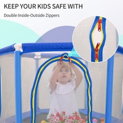55” Toddlers Trampoline w/ Safety Enclosure Net and Balls Kids Mini Trampoline