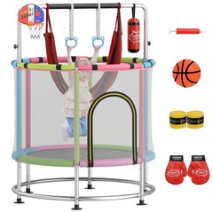 6-in-1 Kids Trampoline Combo 55″ Toddler Play Activity Center w/Hammock Pink