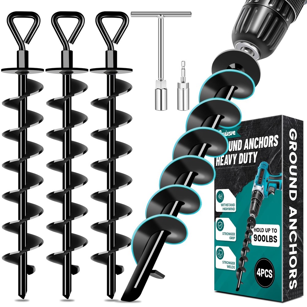 Ground Anchors Screw in Payivsve, Heavy Duty Ground Trampoline Stakes High Wi…