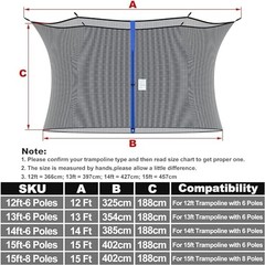Trampoline Replacement Safety Net for 6 Straight Poles 14 FT Net For 4 Poles