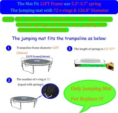 Trampoline Mat 12ft Diameter 10 Row Stitching Longer Lasting Hook & Gloves