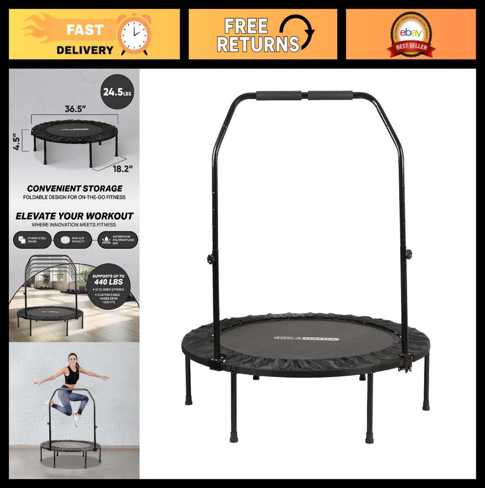 Foldable Mini Trampoline for Home Gym – Adjustable Handle, Heavy-Duty Frame, 440