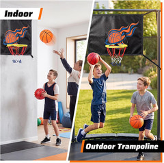 Trampoline Basketball Hoop Attachment, with 3 Basketballs and Pump & Hooks, Easy