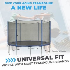 Trampoline Safety Enclosure Set: Outside Net Straight Poles Foam Sleeves U-Bolts