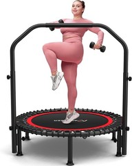 450lbs Folding Mini Exercise Trampoline with Adjustable Handle Round Jumping🧸🧸