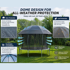 12FT Dome Trampoline Canopy Cover for Backyard Trampolines, 600D Heavy-Duty Wate