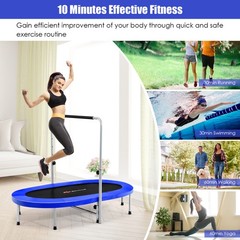 Goplus Foldable Rebouncer 50″ Trampoline for 2 People w/Adjustable Handrail Blue