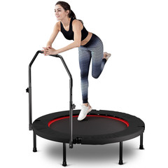 40″ Foldable Fitness Trampoline with Adjustable Handle, 6 Legs, Black