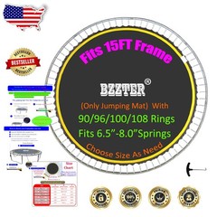Heavy Duty 15ft Trampoline Mat Black 108 Rings 7.5-8.5″ Springs 10 Rows Stitch