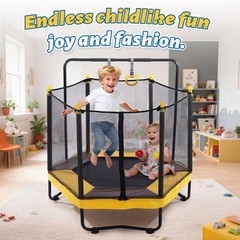 Toddler Trampoline Indoor Outdoor Rebounder w/ Enclosure Gymnastics Bar For Kids