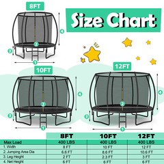 8FT 10FT 12FT Recreational Trampoline with Enclosure Net Combo Bounce Outdoor