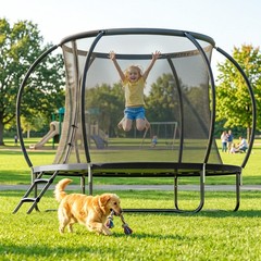 8FT Outdoor Trampoline W/ Ladder, Trampoline for Kids & Adult, 350LBS Capacity