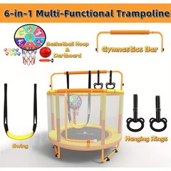 LANGXUN 5ft 6-in-1 Kids Trampoline with Swing, Basketball Hoop, Dart Board New