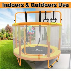 LANGXUN 5ft 6-in-1 Kids Trampoline with Swing, Basketball Hoop, Dart Board New