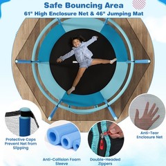 60” Trampoline for Kids w/ Safe Guardrails Foamed Handle No Gap Design Blue