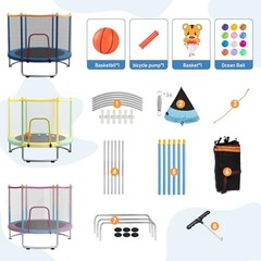 Kids Trampoline with Safety Net – 440lbs Capacity, Upgraded Rust-Proof Ring