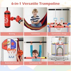 6-in-1 Kids Trampoline Combo 55″ Toddler Play Activity Center w/Hammock Red