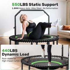 BCAN 48″ Exercise Rebounder Trampoline with Handle Quiet & Stable Bungees 550Lbs