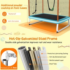 Outdoor 3-in-1 6FT Rectangle Kids Trampoline W/Swing Horizontal Bar & Safety Net