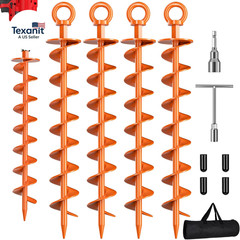 Ground Anchor Screw In, 4 Pack Spiral Trampoline Anchors with Nut and Tool Swing