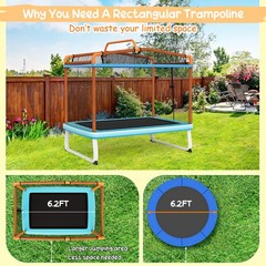 Outdoor 3-in-1 6FT Rectangle Kids Trampoline W/Swing Horizontal Bar & Safety Net