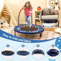 36″ Foldable Kid Trampoline w/ 20 LED Lights Foam Handlebar Padded Safety Cover