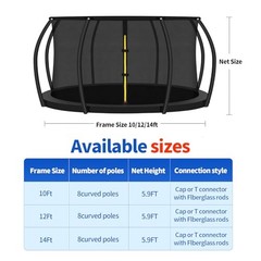 Top Ring Trampoline Enclosure Net Replacement-for 8 Curved Poles Top 14FT Frame