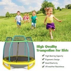 7FT Kids Trampoline W/ Spring Pad Safety Enclosure Net Indoor Outdoor Heavy Duty