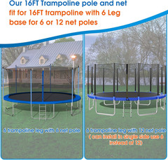 16Ft Trampoline Net and Pole Replacement, Universal Enclosure Poles with Clamp,