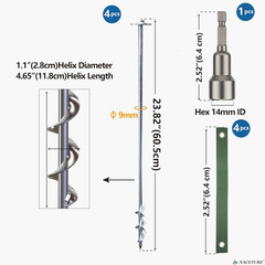 24-Inch Ground Anchors Screw In, Heavy Duty Trampoline Anchor Kit with L Bracket