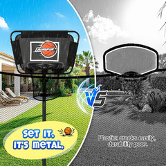 Metal Trampoline Basketball Hoop | with Mini Ball & Pump, Fits Straight & Curved