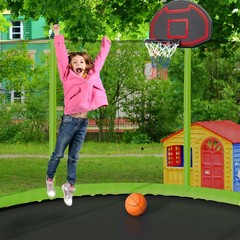 15FT Backyard Trampoline for Kids w/ Safety Enclosure Net Basketball Hoop Ladder