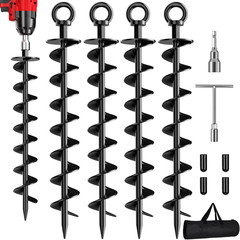 Ground Anchor Screw In, 4 Pack Spiral Trampoline Anchors with Nut and Tool