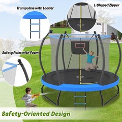 8ft 10ft Trampoline with Basketball Hoop & Ladder Outdoor Backyard Trampolines