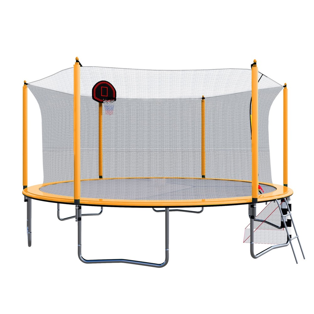 16FT Trampoline w/ Basketball Hoop Pump and Ladder Soccer Goal for Kids Outdoor