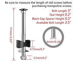 12 PCS Trampoline Replacement Screws & Anti-Loose Bolts, 3″ Stability Accessorie
