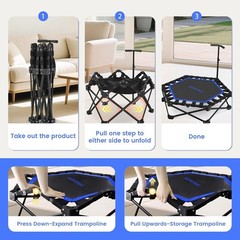 42 Inch Fitness Trampoline with Silent Design and Anti Slip Foot Pads for Indoor