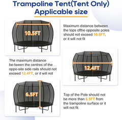 12FT Trampoline round Tent(Tent ONLY) Fits 12FT Frame 8 Curved Poles with LED Li