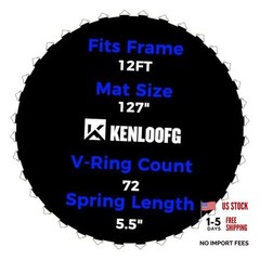 Trampoline Replacement 12FT|127″Dia|72 V-Rings|Fits 5.5″ Springs Length Black
