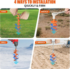 Ground Anchor Screw In, 4 Pack Spiral Trampoline Anchors with Nut and Tool Swing
