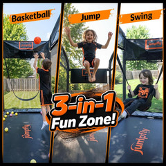 Jumpfly 6FT Rectangle Trampoline for Kids, Toddler Trampoline with Swing & Baske