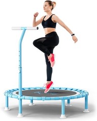 40″ Fitness Mini Trampoline with Adjustable Handle Bar, 330Lbs Foldable Bungee R