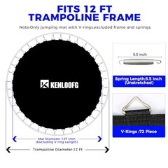 Trampoline Replacement 12FT|127″Dia|72 V-Rings|Fits 5.5″ Springs Length Black