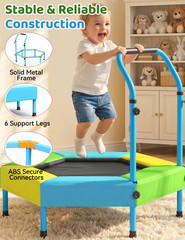 Toddler Trampoline for Kids with Foam Handle, Anti-Tilt Frame & Thick Padded Spr