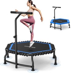 Trampoline 50” Rebounder Trampoline Adult W/ Bar Indoor Outdoor Mini Trampoline