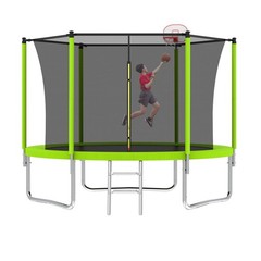 Kids 10Ft Round Trampoline with Basketball Hoop & Safety Net – Blue